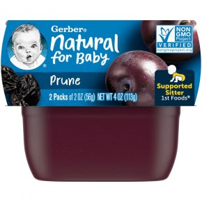 Gerber, Natural for Baby, 1st Foods, Prune, 2 Pack, 2 oz (56 g) Each - описание