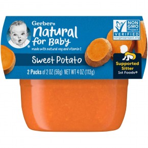 Gerber, Natural For Baby, 1st Foods, Sweet Potato, 2 Pack, 2 oz (56 g) Each - описание