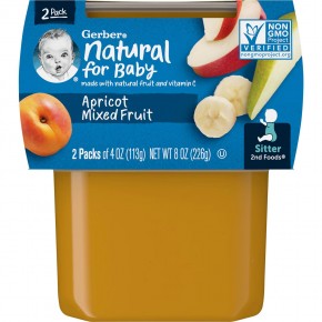 Gerber, Natural for Baby, 2nd Foods, смесь фруктов и абрикоса, 2 пакетика по 113 г (4 унции) - описание