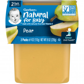 Gerber, Natural for Baby, 2nd Foods, груша, 2 пакетика по 113 г (4 унции) (Товар снят с продажи) в Москве - eco-herb.ru | фото