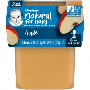 Gerber, Natural for Baby, 2nd Foods, яблоко, 2 упаковки по 113 г (4 унции) - описание
