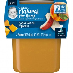 Gerber, Natural for Baby, 2nd Foods, яблоко и персик, тыква, 2 упаковки по 113 г (4 унции) - описание