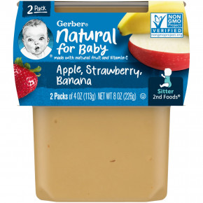 Gerber, Natural for Baby, 2nd Foods®, яблоко, клубника, банан, 2 пакетика по 113 г (4 унции) в Москве - eco-herb.ru | фото