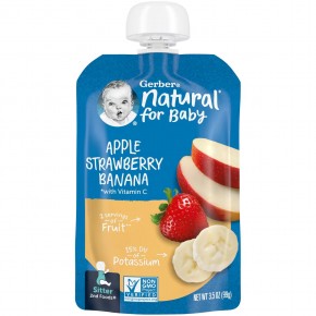 Gerber, Natural for Baby, 2nd Foods, яблоко, клубника и банан, 99 г (3,5 унции) - описание