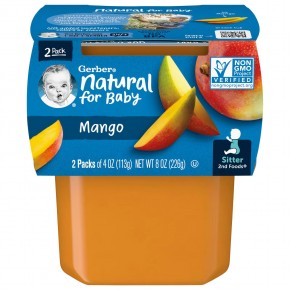 Gerber, Natural for Baby, 2nd Foods, манго, 2 пакетика по 113 г (4 унции) - описание