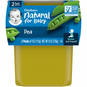 Gerber, Natural for Baby, 2nd Foods, с горохом, 2 пакетика по 113 г (4 унции) - описание