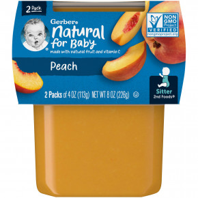 Gerber, Natural for Baby, 2nd Foods®, со вкусом персика, 2 пакетика по 113 г (4 унции) - описание