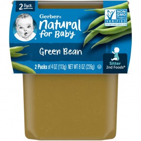 Gerber, Natural for Baby, 2nd Foods, зеленая фасоль, 2 пакетика по 113 г (4 унции) - описание
