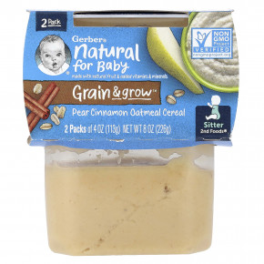 Gerber, 2nd Foods®, смеси для завтрака, для детей от 6 месяцев, овсянка с грушей и корицей, 2 упаковки по 113 г (4 унции) - описание | фото