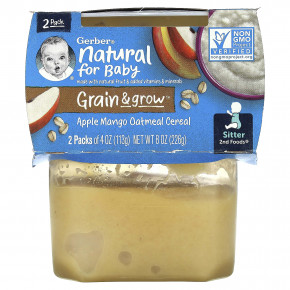 Gerber, Natural for Baby, Grain & Grow, 2nd Foods, овсяная каша с яблоком и манго, 2 пакетика по 113 г (4 унции) - описание