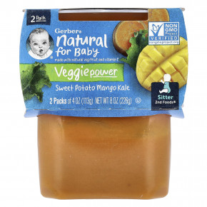 Gerber, Natural for Baby, Veggie Power, 2nd Foods®, батат и манго, 2 пакетика по 113 г (4 унции) (Товар снят с продажи) в Москве - eco-herb.ru | фото