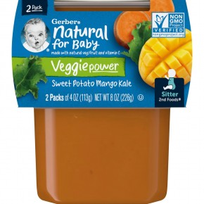 Gerber, Natural for Baby, Veggie Power, батат, манго и кудрявая капуста, 2nd Foods, 2 упаковки по 113 г (4 унции) - описание