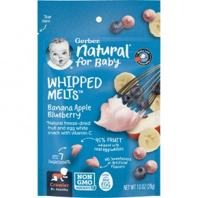 Gerber, Natural for Baby, Whipped Melts, 8+ Months, Banana, Apple, Blueberry, 1 oz (28 g) - описание
