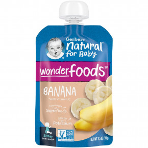 Gerber, Natural for Baby, Wonder Foods, 2nd Foods, банан, 99 г (3,5 унции) - описание | фото