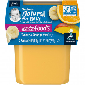 Gerber, Natural for Baby, Wonder Foods™, 2nd Foods®, банан и апельсин, 2 пакетика по 113 г (4 унции) - описание