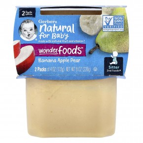 Gerber, Natural for Baby, Wonder Foods™, 2nd Foods®, банан, яблоко и груша, 2 пакетика по 113 г (4 унции) - описание