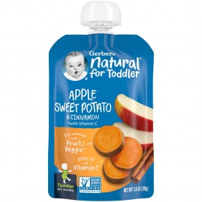 Gerber, Natural for Toddler, 12+ Months, Apple Sweet Potato & Cinnamon, 3.5 oz (99 g) - описание