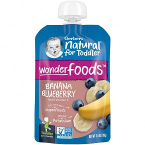 Gerber, Natural for Toddler, Wonder Foods, от 12 месяцев, банан, голубика, 99 г (3,5 унции) в Москве - eco-herb.ru | фото