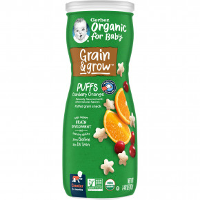 Gerber, Organic for Baby, Grain & Grow, Puffs, снек из воздушных злаков, для детей от 8 месяцев, клюква и апельсин, 42 г (1,48 унции) (Товар снят с продажи) в Москве - eco-herb.ru | фото