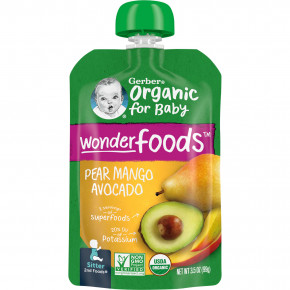 Gerber, Organic for Baby, Wonderfoods, 2nd Foods, груша, манго, авокадо, 99 г (3,5 унции) в Москве - eco-herb.ru | фото