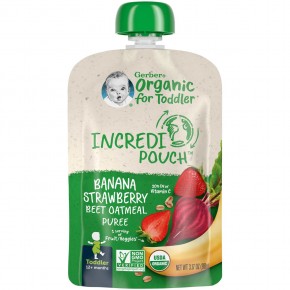Gerber, Organic For Toddler, 12+ Months, Banana, Strawberry, Beet, Oatmeal Puree, 3.17 oz (90 g) в Москве - eco-herb.ru | фото