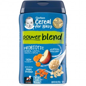 Gerber, Powerblend Cereal for Baby, овсянка с пробиотиками, чечевица, морковь и яблоки, от 8 месяцев, 227 г (8 унций) - описание