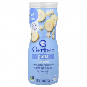 Gerber, Puffs, злаковый снек, для детей от 8 месяцев, банан, 42 г (1,48 унции) - описание | фото