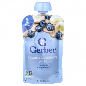 Gerber, пюре, сочное пюре, банан и голубика, 99 г (3,5 унции) - описание