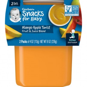 Gerber, Snacks for Baby,  2nd Foods, Mango, Apple, 2 Pack, 4 oz (113 g) - описание
