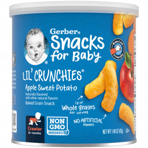 Gerber, Snacks for Baby, Lil 'Crunchies, снек из запеченного зерна, для детей от 8 месяцев, яблоко и батат, 42 г (1,48 унции) в Москве - eco-herb.ru | фото