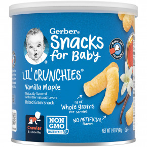 Gerber, Snacks for Baby, Lil 'Crunchies, снек из запеченного зерна, от 8 месяцев, ванильный клен, 42 г (1,48 унции) - описание | фото