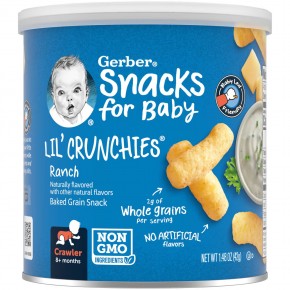 Gerber, Snacks for Baby, Lil 'Crunchies, снек из запеченного зерна, для детей от 8 месяцев, Ranch, 42 г (1,48 унции) - описание