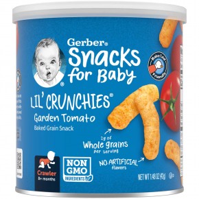 Gerber, Snacks for Baby, Lil 'Crunchies, снек из запеченного зерна, от 8 месяцев, томат, 42 г (1,48 унции) - описание