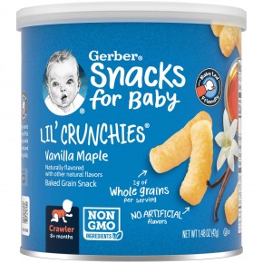 Gerber, Snacks for Baby, Lil 'Crunchies, снек из запеченного зерна, от 8 месяцев, ванильный клен, 42 г (1,48 унции) - описание