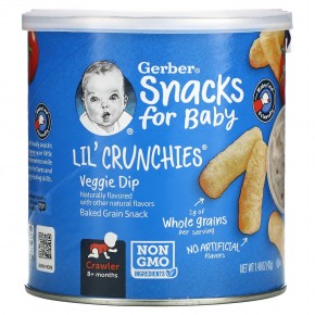 Gerber, Snacks for Baby, Lil 'Crunchies, снек из запеченного зерна, от 8 месяцев, вегетарианский соус, 42 г (1,48 унции) - описание