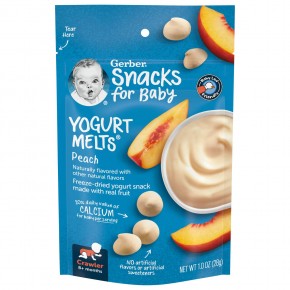 Gerber, Snacks for Baby, Yogurt Melts, 8+ Months, Peach, 1 oz (28 g) - описание