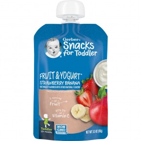 Gerber, Snacks for Toddler, 12+ Months, Fruit & Yogurt, Strawberry Banana, 3.5 oz (99 g) в Москве - eco-herb.ru | фото