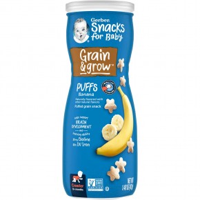 Gerber, Снек Puffs с хлопьями, для детей в возрасте от 8 месяцев, со вкусом банана, 42 г (1,48 унции) - описание
