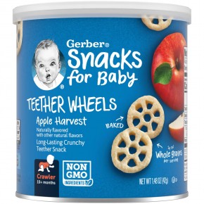 Gerber, Teether Wheels, для малышей от 8 месяцев, с яблоком, 42 г (1,48 унции) - описание