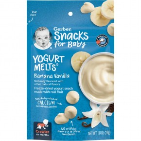 Gerber, Yogurt Melts, йогурт для малышей от 8 месяцев, банан и ваниль, 28 г (1 унция) - описание