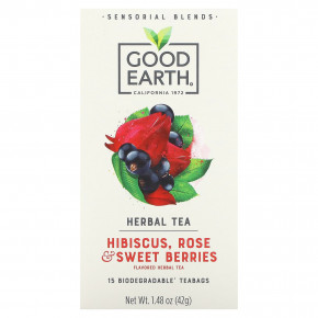 Good Earth Teas, Sensorial Blends, Herbal Tea, Hibiscus, Rose & Sweet Berries, 15 Biodegradable Teabags, 1.48 oz (42 g) - описание