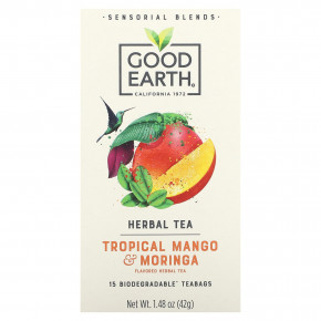 Good Earth Teas, Sensorial Blends, Herbal Tea, Tropical Mango & Moringa, 15 Biodegradable Teabags, 1.48 oz (42 g) - описание