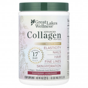 Great Lakes Wellness, Advanced Collagen Peptides, малиновый лимонад, 227 г (8 унций) - описание