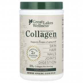 Great Lakes Wellness, Grass-Fed Bovine Collagen Peptides, Unflavored, 10 oz (284 g) - описание