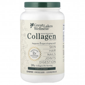 Great Lakes Wellness, пептиды бычьего коллагена от животных травяного откорма, без вкусовых добавок, 907 г (32 унции) - описание | фото