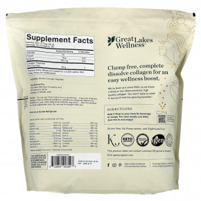 Great Lakes Wellness, Пептиды бычьего коллагена от травяного откорма, без добавок, 1,8 кг (64 унции) в Москве - eco-herb.ru | фото