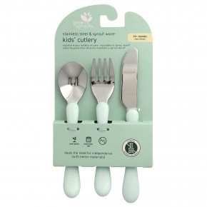 Green Sprouts, детские столовые приборы из стали и Sprout Ware®, от 12 месяцев, 3 шт. - описание | фото