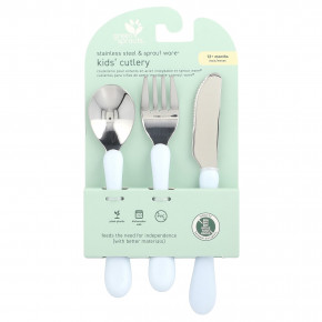 Green Sprouts, Stainless Steel & Sprout Ware®, Kid's Cutlery, 12+ Months, Blue, 3 Pieces - описание | фото