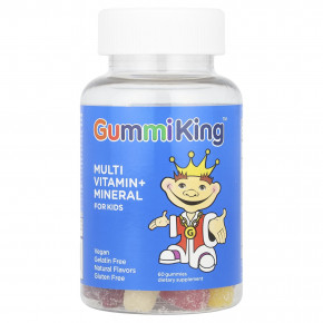 GummiKing, комплекс жевательных витаминов и минералов для детей, вкус клубники, апельсина, лимона, винограда, вишни и грейпфрута, 60 жевательных таблеток - описание | фото