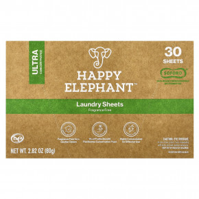 Happy Elephant, Белье для стирки, без отдушек, 30 листов, 80 г (2,82 унции) - подробнее Happy Elephant, Белье для стирки, без отдушек, 30 листов, 80 г (2,82 унции) - описание
